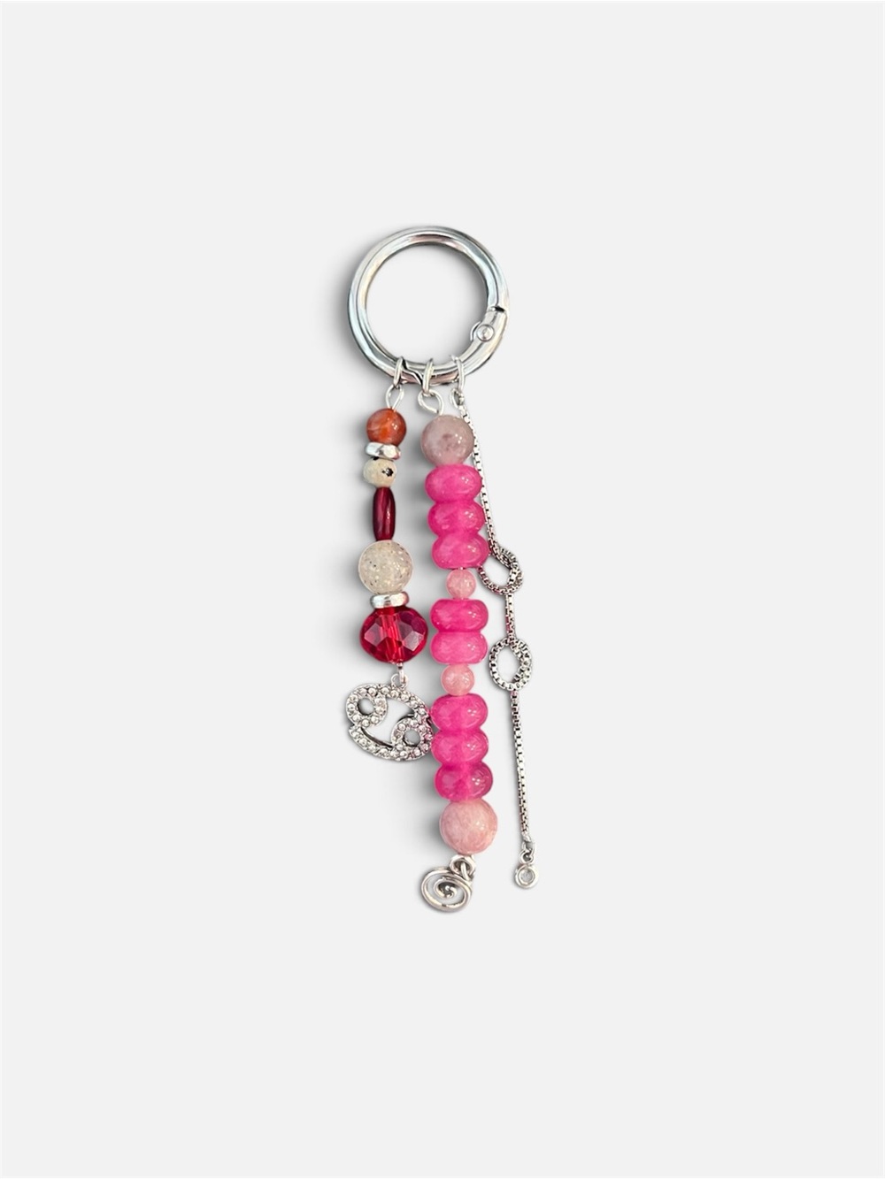 CANCER ZODIAC Pink Beaded Heart Charm Keyring